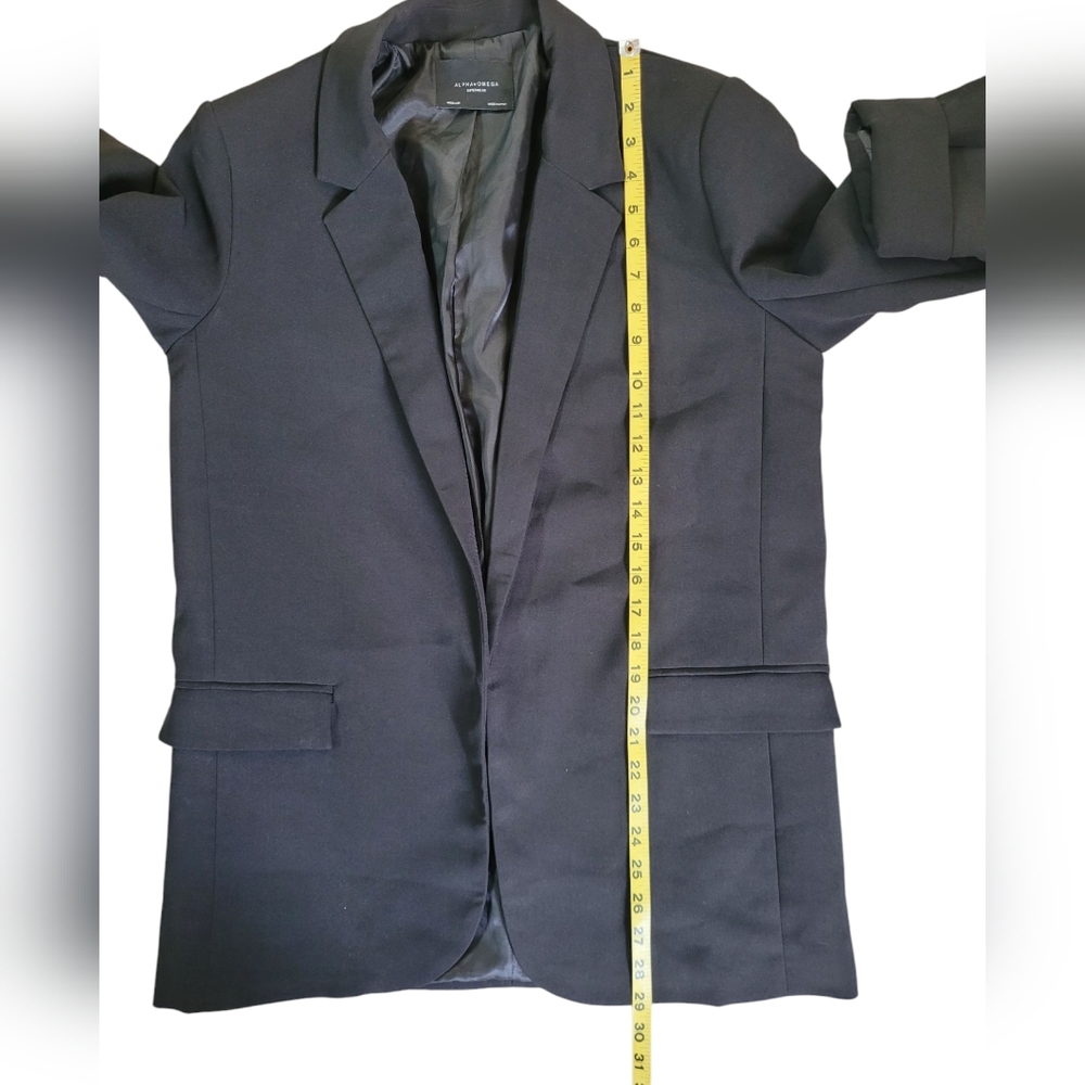 ALPHA & OMEGA Outerwear Black Open Front 3/4 Sleeve Blazer Jacket Size M - Picture 13 of 16